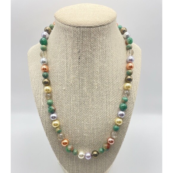 Vintage French Christian Lacroix Pearl & Stone Bead Necklace Sterling Clasp 20” - Picture 1 of 16